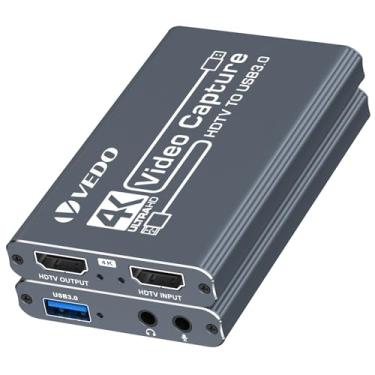 Imagem de VEDO Placa de captura de vídeo 4K, dispositivo de captura de HDTV para USB 3.0 com sincronização de áudio e vídeo, compatível com consoles de jogos,para transmissão ao vivo,gravação e videoconferência
