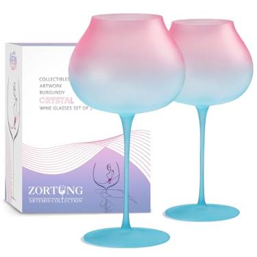 Imagem de ZORTUNG Conjunto de 2 taças de vinho tinto de cristal de qualidade artística, super bonitas, elegantes e inovadoras, aparência fosca, haste longa, bordô, colorido, ótimo presente para amantes de vinho