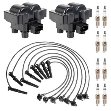Imagem de ENA Kit de afinação de ignição 8 velas de ignição, conjunto de 8 peças com 2 botas de plugue de bobina compatível com F-150 1999 1996-1999 Expedition 4.6L 1996 1997 Crown Victoria Grand Marquis Town Car FD487