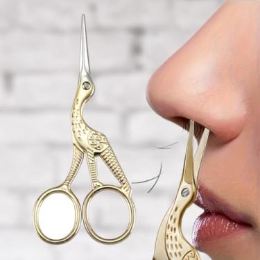 Imagem de Tesoura pequena com design de ponta redonda, tesoura para aparar pelos do nariz, sobrancelha, orelha, barba e bigode (ouro)