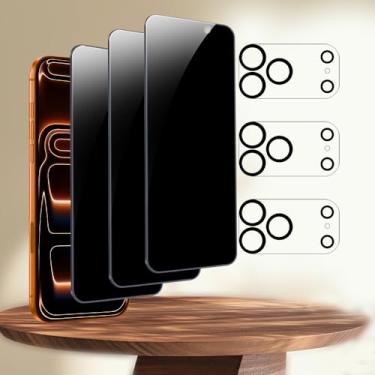 Imagem de Pacote com 3 protetores de tela de privacidade para iPhone 17 Pro Max [6,9 polegadas] + pacote com 3 protetores de lente de câmera, proteção contra impacto, vidro temperado privado antiespião [dureza