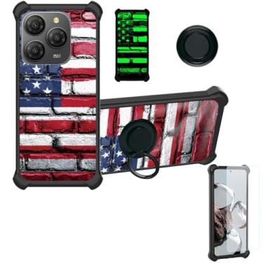 Imagem de jioeuinly Capa para celular UMIDIGI G9X compatível com UMIDIGI Note 100X / 100X 5G [com protetor de tela de vidro temperado][PC rígido + silicone macio][suporte para anel] [efeito luminoso] YGH-GQ