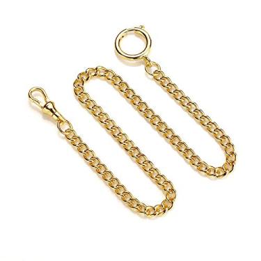 Imagem de BOSHIYA Corrente de relógio de bolso dourada/prata vintage liga de metal Albert colete lagosta fechos de corrente, Pulseira dos EUA - Fivela redonda dourada