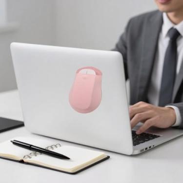 Imagem de Bolsa de mouse sem fio, suporte de mouse para laptop, bolsa de armazenamento na parte de trás do notebook, pasta repetida, sem resíduos de cola, rosa