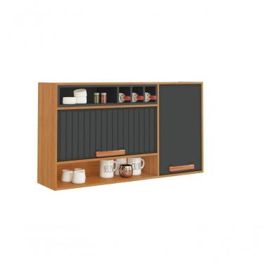 Imagem de Armário Aéreo Napoles 120cm 2 Portas Adega - Itatiaia Cinamomo-grafite