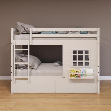 Imagem de Beliche Infantil Com Janela Gavetas E Cortina Madeira Maciça Branco Housin