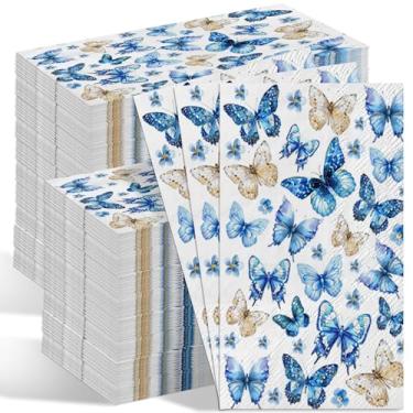Imagem de 200 guardanapos de festa de borboleta azul grandes, 33 x 38 cm, guardanapos de jantar descartáveis macios e absorventes de 2 camadas para banheiro, festa de aniversário, decoração de chá de bebê e chá