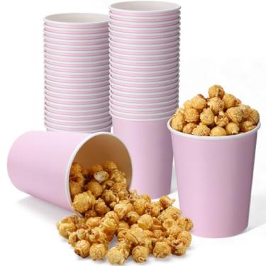 Imagem de Vesici 50 peças de copos de pipoca rosa de 947 ml, caixas de pipoca de papel descartáveis, recipientes de doces à prova de vazamento para festas, filmes, eventos noturnos, carnaval, Natal, aniversário