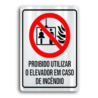 Imagem de Placa de Metal proibido utilizar elevador 20cmx30cm - Fcartes, Branco,