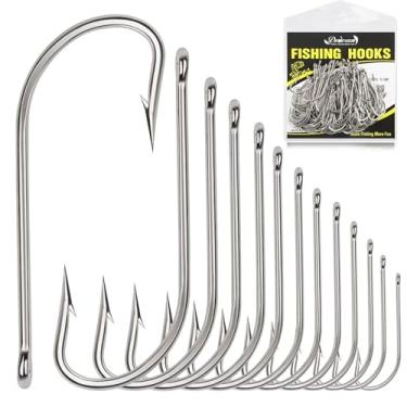 Imagem de Dovesun Ganchos de pesca de água salgada O'Shaughnessy anzóis de pesca de aço inoxidável forjado J anzóis pesca pesca pesca robalo bacalhau bluefish listrado 1#*100 peças