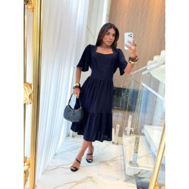 Imagem de Vestido midi liso elegante luxo manga curta flare natal ano novo prima