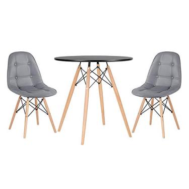 Imagem de Loft7, Kit Mesa Eames 70 cm preto + 2 cadeiras Eames Botonê Cinza escuro