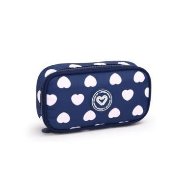 Imagem de Estojo Box Escolar Corações Com Divisórias Internas Meninas (Azul)