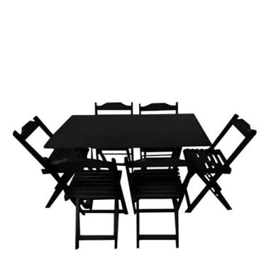 Imagem de Conjunto de Mesa Dobrável 120x70 em Madeira com 6 Cadeiras Dobráveis P