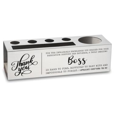 Imagem de Porta-lápis Thank You Boss com mensagem de agradecimento, organizador de mesa de aço inoxidável, presente para gerente e mentor, decoração de escritório para promoção, despedida, aposentadoria