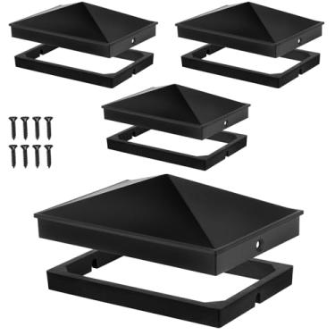 Imagem de Dunzy 4 x 6 tampas de alumínio pirâmide para poste de madeira nominal de 10 x 15 cm (verdadeiro 8,9 cm x 14 cm) com acabamento preto superfície revestida em pó para cercas de decks corredores com