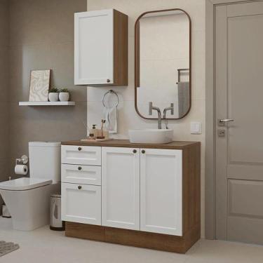 Imagem de Conjunto Gabinete para Banheiro 110cm 3 Gavetas 3 Portas Rustic/Branco