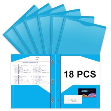 Imagem de Briartw Pasta de plástico resistente com garras para papel tamanho carta - pacote com 18 pastas de arquivo azul com bolso frontal transparente - 2 bolsos e 3 pontas, bem como 2 compartimentos para