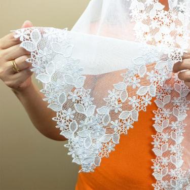 Imagem de Véu Ccb Adulto Renda Guipir Floral Média Congregação Cristã no Brasil 