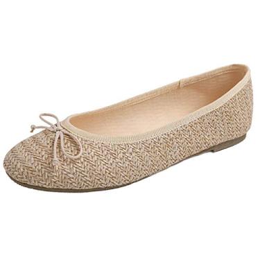 Imagem de FEVERSOLE Sapatilha feminina Macaroon colorida de espuma viscoelástica Insock Patent Ballet, Raffia bege, 36