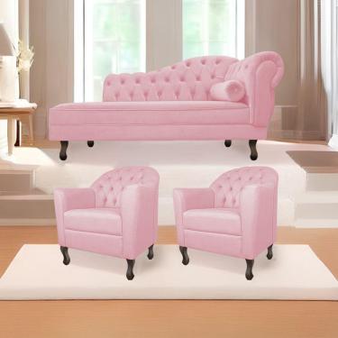 Imagem de Kit Diva Recamier Diana 185cm Lado Esquerdo E 02 Poltronas Julia Suede Rosa Bebê