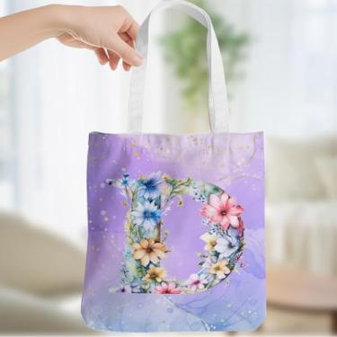 Imagem de Presentes personalizados para mulheres, monograma, presentes de aniversário para mulheres, esposa, irmã, damas de honra, Natal, inicial D, sacola de lona, ombro de praia, sacolas de supermercado