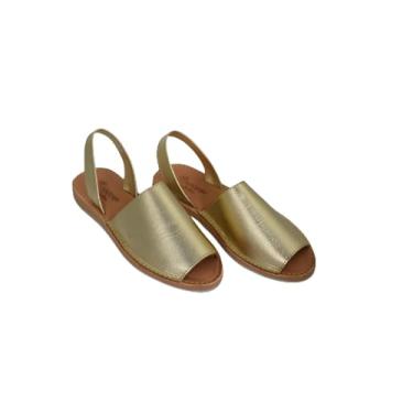 Imagem de Macarena Collection Sandálias femininas de couro para mulheres | Huarache sandálias mexicanas feitas à mão | Sandálias femininas confortáveis e elegantes 4155, Dourado, 37