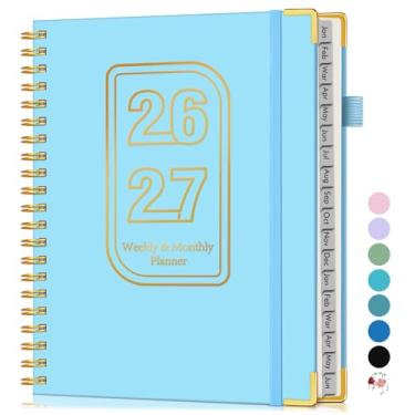 Imagem de Agenda A4 18 meses semanal e mensal 2026-2027, janeiro de 2026 a junho de 2027, agenda diária de 21,6 x 28 cm, agenda semanal e mensal, agenda em espiral para escritório, trabalho, escola, casa, azul
