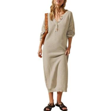 Imagem de Vestido de suéter Cutiefox Outono Inverno com Botão em V Cinza L Femin