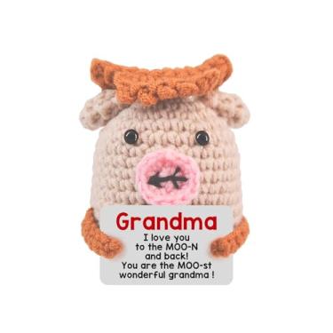 Imagem de Adorável vaca cravejada à mão – Acompanhante de apoio emocional positivo de 7,5 cm com cartão motivacional, decoração de mesa divertida para escritório/casa, presente para amigos/colegas/aniversários