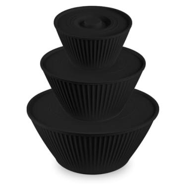 Imagem de Kit 3 Potes Redondo Tigela Com Tampa Bowl Organização Alimentos (Preto)