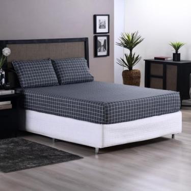 Imagem de Jogo de Lençol Grid Percal 200 Fios, 3 Peças com Elástico, para Cama Casal, Queen e King, 4 Cores Disponíveis (Cinza Escuro, King: 2,03mx1,93mx40cm)