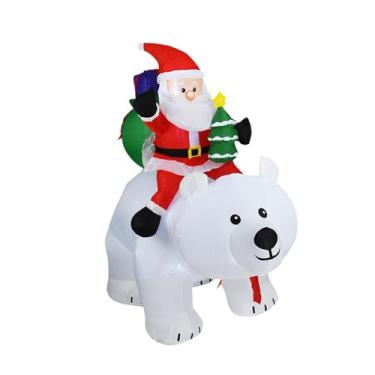 Imagem de UGPLM Papai Noel inflável montado em urso com cabeça que balança, decoração de jardim divertida e iluminada com LED embutido para festas.