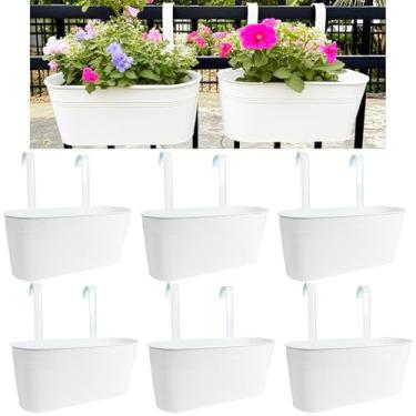 Imagem de Joyfernal Plantadores suspensos para plantas ao ar livre, vasos de 43 cm, vaso de flores de cerca de metal para varanda e varanda com gancho destacável (branco, pacote com 6)