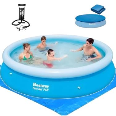 Imagem de Bestway Piscina Inflável Fast Set Redonda com Tampa e Inflador, 4600L, Azul, 305x76cm, Kit Completo com Lona e Capa Protetora, para Crianças Acima de 4 Anos
