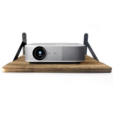 Imagem de Zalumis Prateleira de projetor para parede, prateleira flutuante de madeira de 40 cm × 28 cm para modem WiFi, suporte de parede para projetor com capacidade para até 15 kg