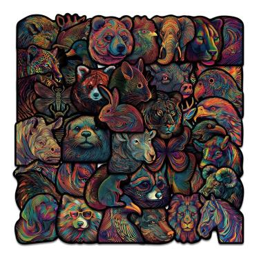 Imagem de Pacote de adesivos Colorful Line Art Animal, 50 unidades de vinil impermeável