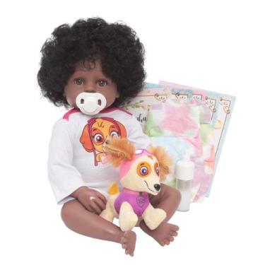 Imagem de Bebê Reborn Boneca Realista Negra Cabelo Cacheado + Itens - Cegonha Re