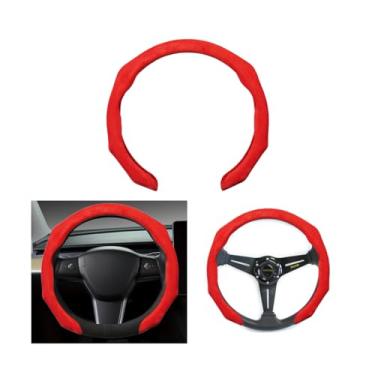Imagem de Sandfren Capa de volante de carro, couro de camurça esportiva, antiderrapante, 38 cm, acessórios de proteção interna automotiva, ajuste universal (vermelho)