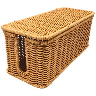 Imagem de Caixa organizadora de cabos, suporte de cabo com design de vime com aberturas de ventilação, compartimento de gerenciamento de fios de 30,5 x 12,7 cm x 12,7 cm