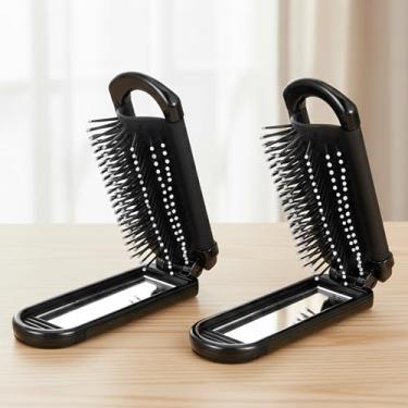 Imagem de Escova de cabelo dobrável com espelho para mulheres e meninas, 2 peças, mini pente de bolso com cerdas de nylon macias, ferramenta compacta de viagem para bolsa, acessório de cabelo portátil pequeno