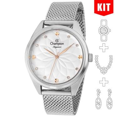 Imagem de Relógio CHAMPION KIT feminino prata esteira CN26993C