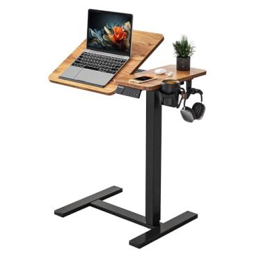 Imagem de YIHAYO Mesa de cabeceira elétrica ajustável com rodas, mesa móvel de 61 x 40 cm, mesa de laptop, mesas móveis para cama hospitalar, marrom rústico