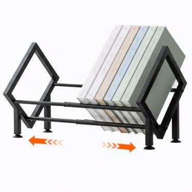 Imagem de Organizador de estante expansível para mesa, escritório de metal, estante inclinável para livros, CDs/revistas, prateleira de mesa para sala de estar, casa, escritório (preto)