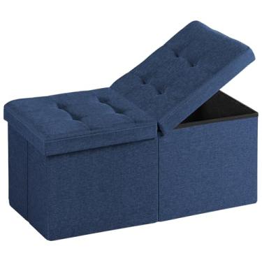 Imagem de Snuvid Banco otomano de armazenamento de 76 cm, apoio para os pés com armazenamento, mesa de centro para sala de estar, quarto, entrada, azul
