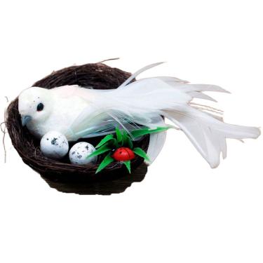 Imagem de Enfeite Decorativo Pássaro Branco Ninho Ovos 5x15cm