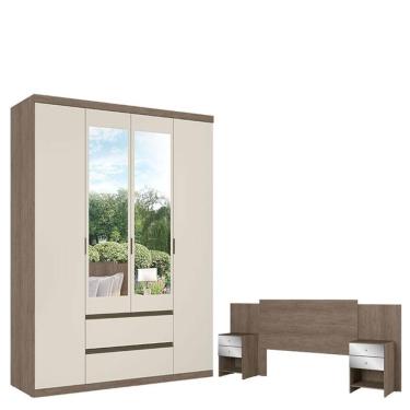 Imagem de Guarda Roupa Solteiro Nobre Glass 4 Portas Rustic Off White Acetinado E Cabeceira Formosa Glass Rustic - Thb