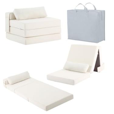 Imagem de Tiita Sofá-cama dobrável, cadeira conversível com bolsa de armazenamento, colchão triplo dobrável com travesseiro, cadeira dobrável portátil, sofá de chão para sala de estar/dormitório/uso de hóspedes