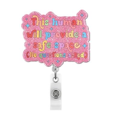 Imagem de Carretel de crachá de identificação engraçado, retrátil, este humano fornecerá um suporte de carretel de crachá de espaço seguro com clipe jacaré para terapeuta de saúde mental, conselheiro escolar
