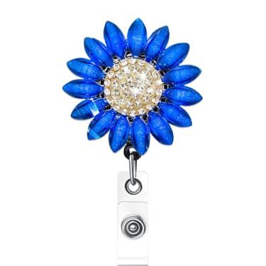 Imagem de Ascrafter Porta-crachá retrátil de flor de luxo com clipe jacaré, carretel de crachá de identidade, porta-cartões (azul)